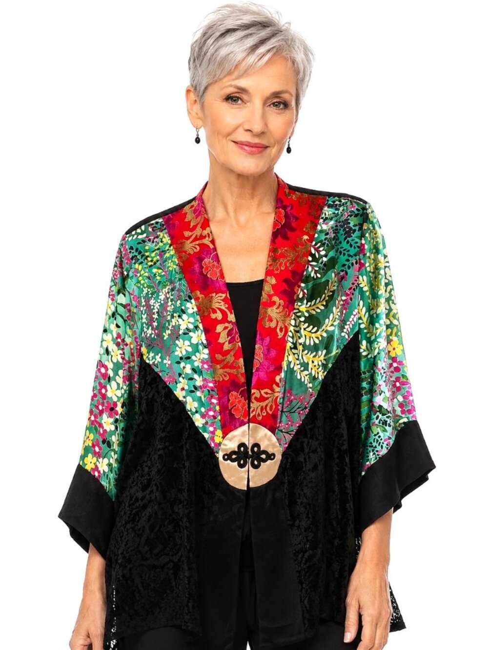 Vintage Tracy Collins Black Lace Floral Silk Kimono